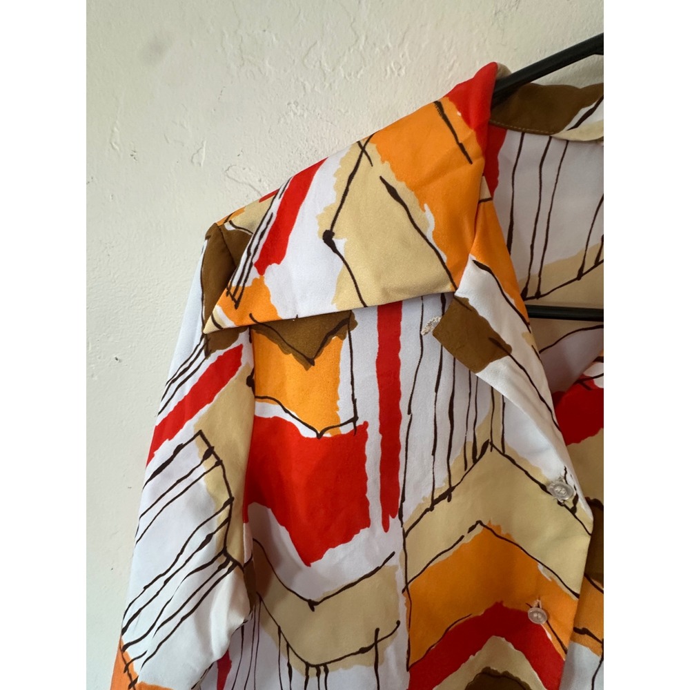 Vintage Lady Manhattan 70s Abstract Chevron Dagger Collar Blouse Orange Red - Picture 10 of 15